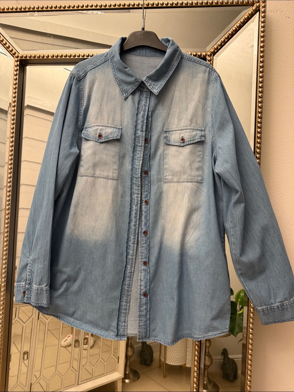 Light Wash Denim Button-Up Shirt